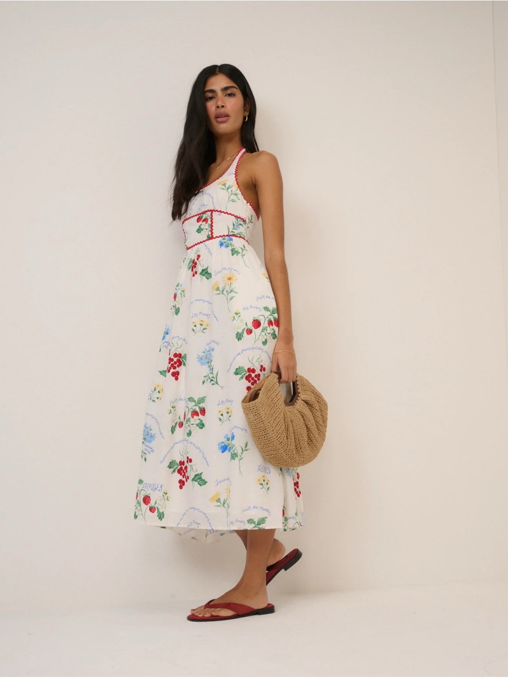 NOBODY’S CHILD WHITE PRINTED HALTERNECK HALLIE MIDI DRESS - Picture 8 of 11